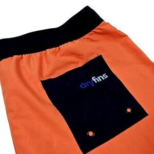 DRYFINS Mens Sz Large Swim Shorts Trunks Orange Blue Lined Drawstring Beach Pool
